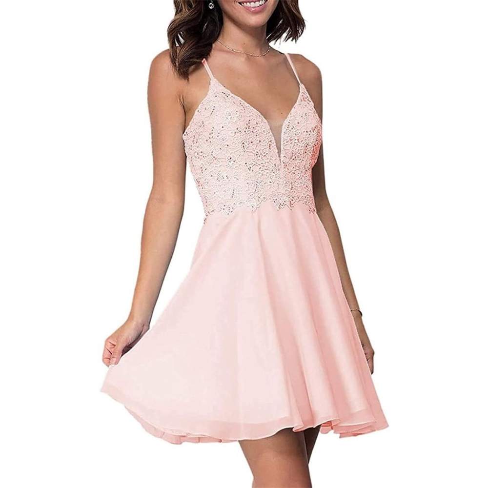Alyce Paris Lace Chiffon Mini Dress Blush Pink Size 8